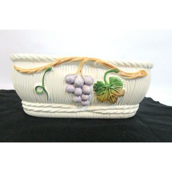 Ceramic Planter Hand Painted Alcobaca Portugal Oblong Grapevine Design 12"x6"x5" - Picture 1 of 8